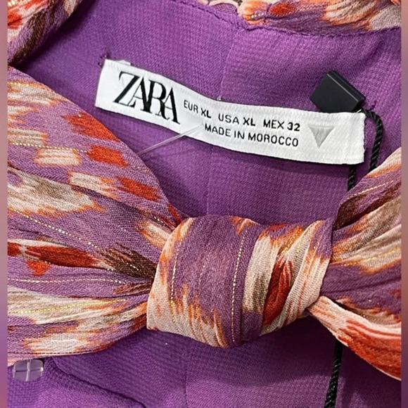 Zara Mini Chiffon Printed Dress Purple Gold Sparkle Spaghetti Straps Size XL - Picture 4 of 7